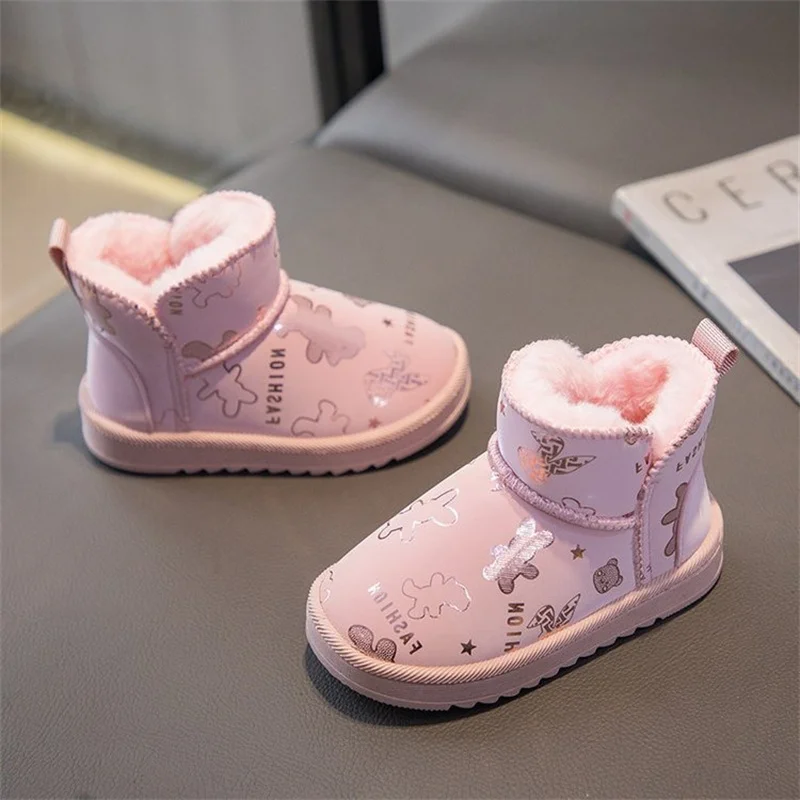 New 2023 Baby Girl Shoes Winter Kids Snow Boots Plus Velvet Thickening Waterproof Non-slip Ankle Boots