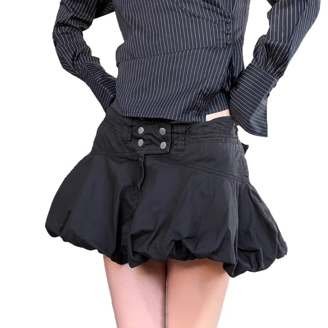 

Black High Waist Bud Short Skirt Spice Girl Personality Tooling Mini Skirt Y2k Skirts for Women