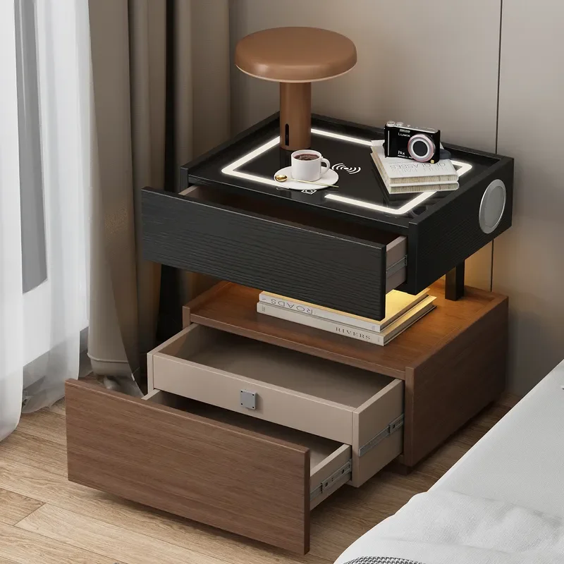 Smart Solid Wood Bedside Table Wireless Charging Bedroom Locker Multi Function Paint Free Board Hidden Compartment