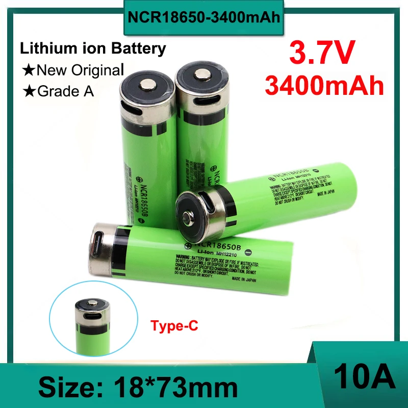 

1-100 шт./лот, 3,7 В, 3400 мАч, литий-ионный аккумулятор типа C NCR18650B, новый оригинальный мощный разряд 3C для фонариков, электромобилей