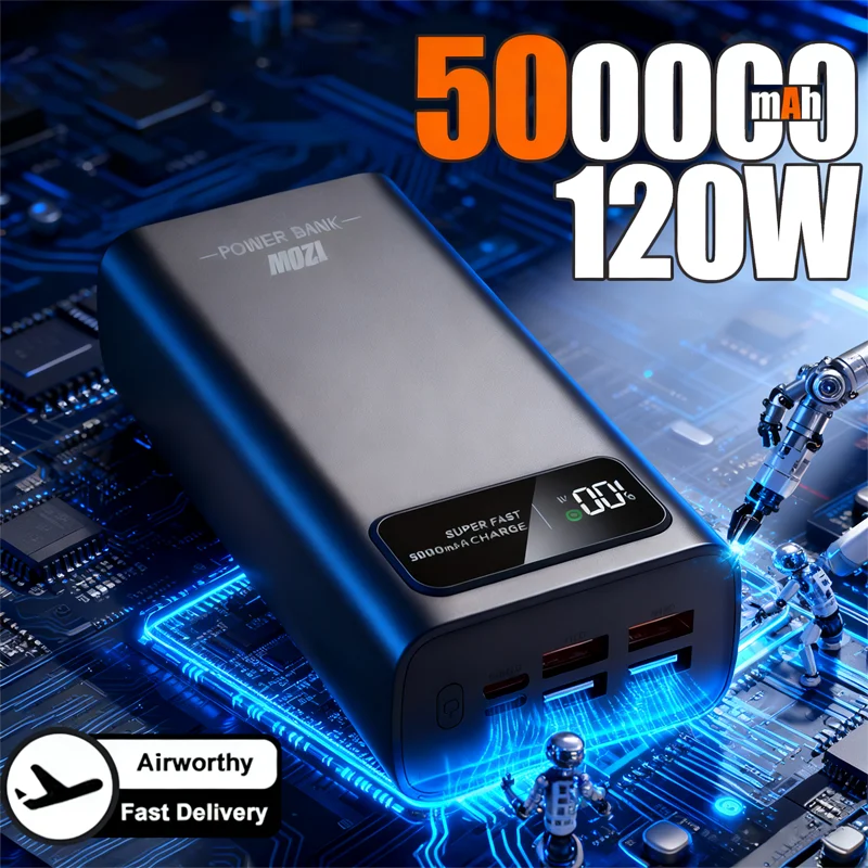 Lenovo Ultra Large Capacity 120W Super Fast Charging LED Digital Display Mobile PowerBank Portable External Battery For IPhone
