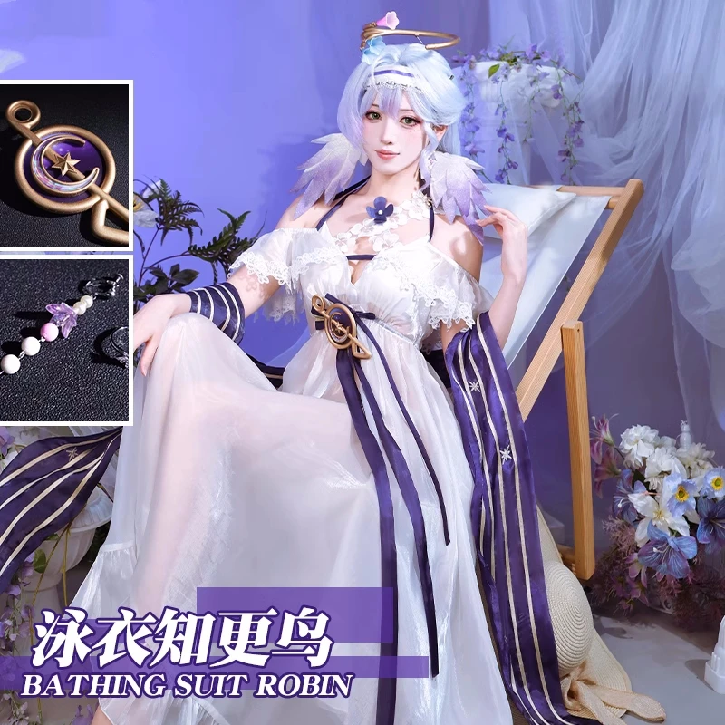 

Robin Cosplay Honkai Star Rail Fanart Costume Robin Role Play Swimsuit White Dress Women Swimwear Summer Beach Suit Full Set