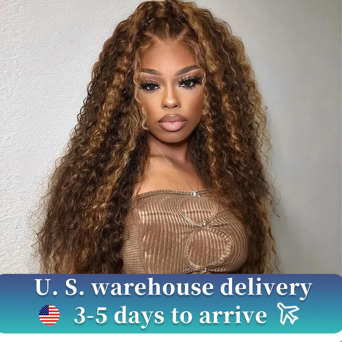 250 Density 13X4 Human Hair Brown Lace Front Human Hair Deep Wave Lace Frontal Wig Highlight Ombre Colored Curly HD Transparent