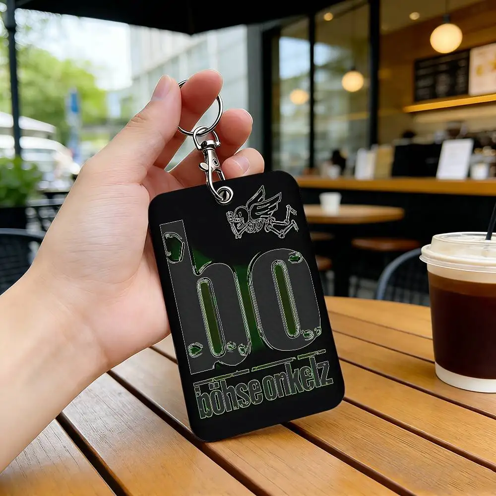 Hot Band B-Bohse O-Onkelz Style PU Access Card Holder with Keychain - Executive Protection for Bank card,Subway, Bus Card case