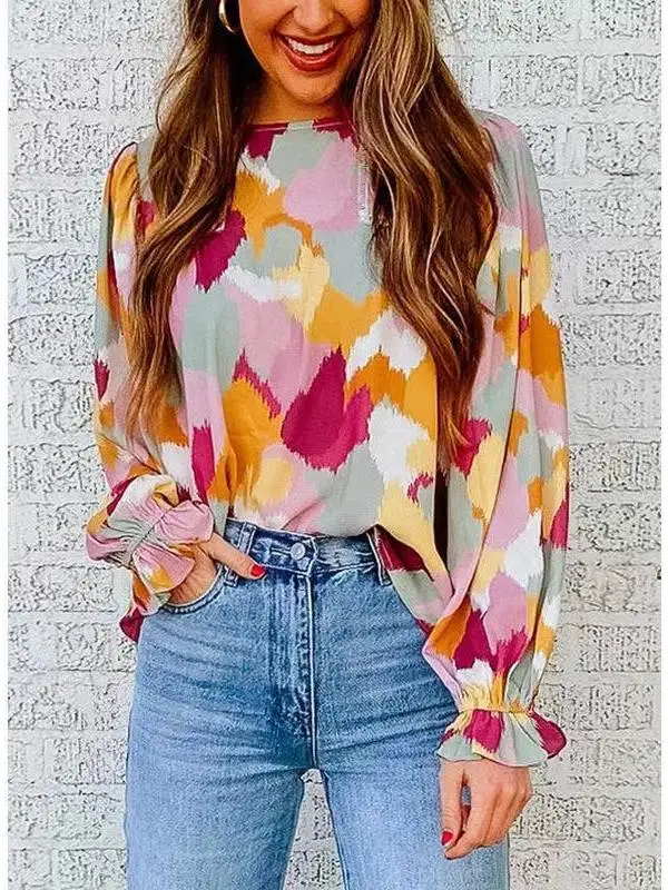 

Летний женский топ-футболка с круглым вырезом и рукавами-фонариками, повседневный, комфортный, модный