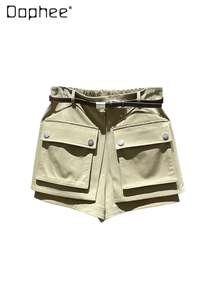 Pantaloncini tascabili tridimensionali moda donna estate nuova signora da ufficio stile casual retrò dolce fresco pantaloni a trapezio sottili a vita alta