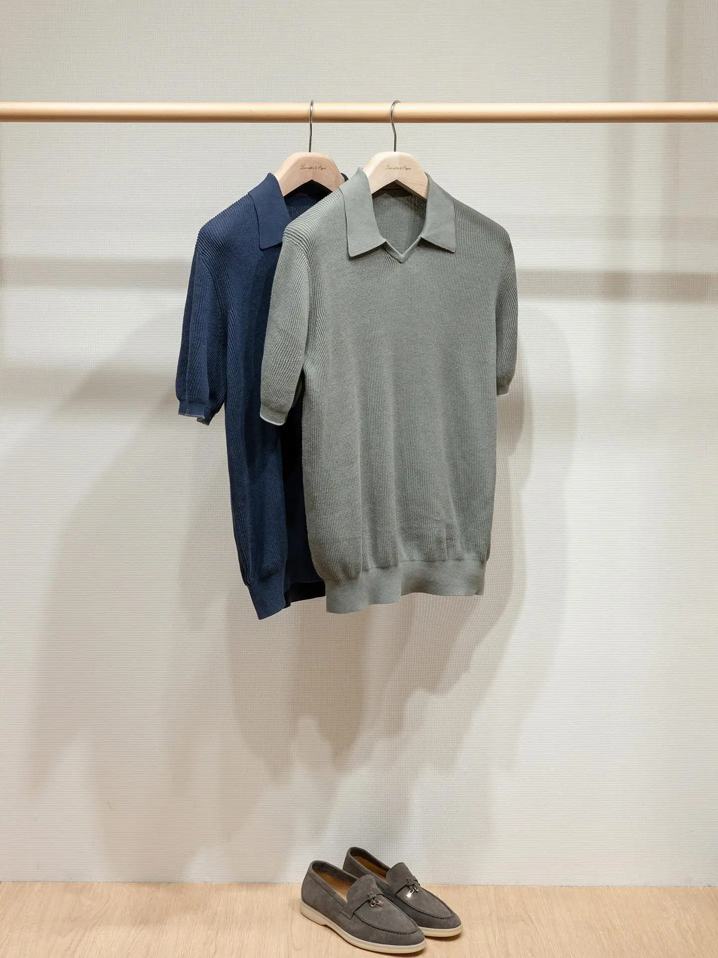 Men's knitted short sleeved polo shirt ribbed fabric short sleeved shirt
