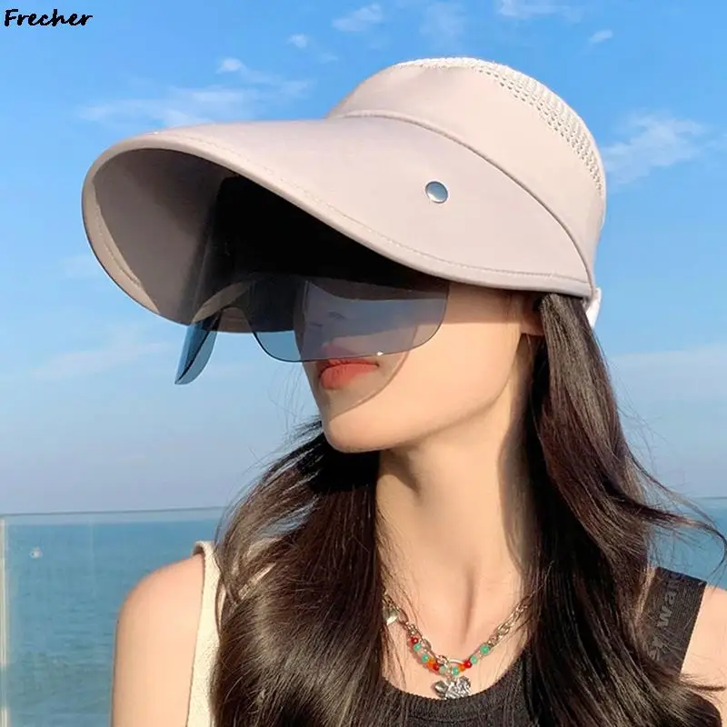 UV Protection Sun Hat with Face Shield Women Summer Sunshade Hats Empty Top Casquette Outdoor Hiking Climbing Caps Visors Cap