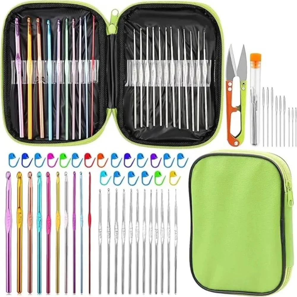 54 Pcs Crochet Needles Set, Knitting Needles Blunt Needles Stitch Marker Kit With Storage Case,DIY Hand Knitting Tools