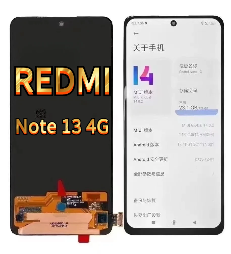 AMOLED For Xiaomi Redmi Note 13 4G TFT LCD Display Touch Screen Digitizer Assembly Repair Pantalla Parts