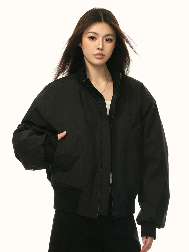 

Aaisup Американская ретро-куртка-бомбер с воротником-стойкой, хлопковое пальто для женщин, новая зимняя свободная приталенная укороченная верхняя одежда в уличном стиле