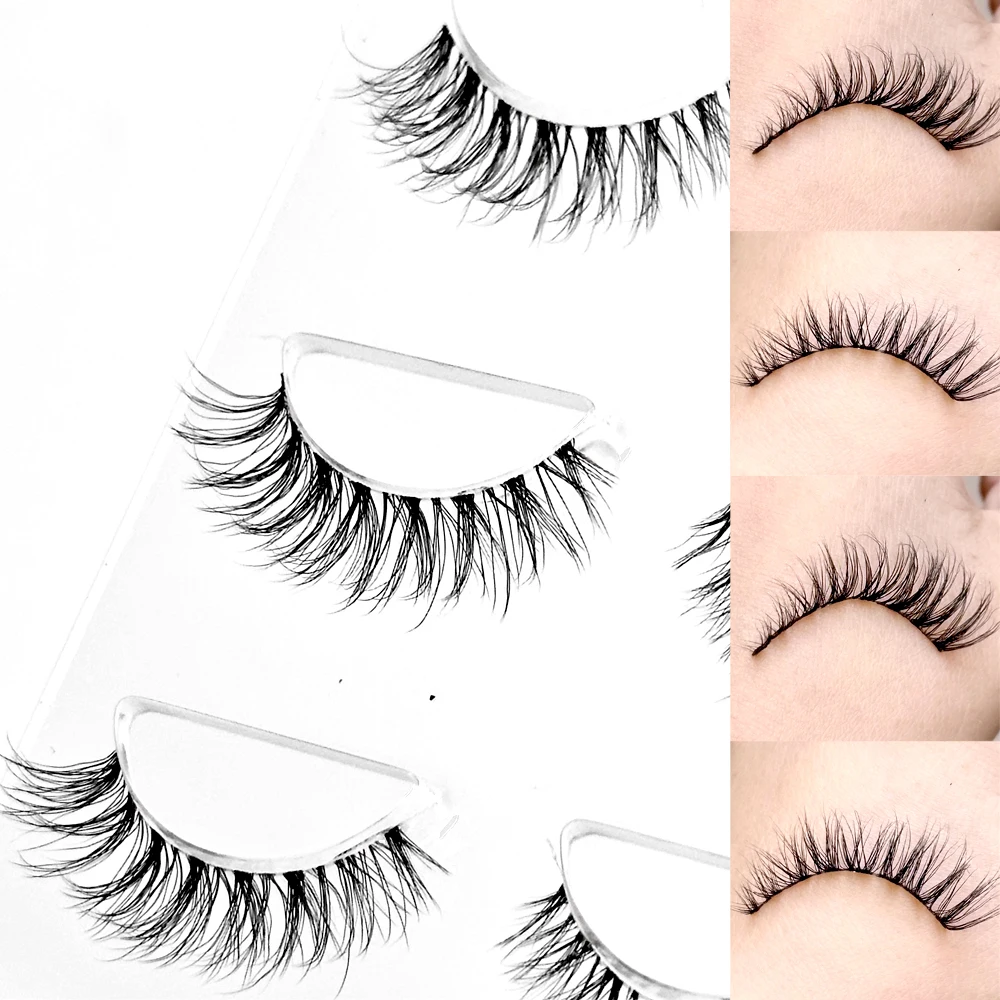 3Pairs 5d Mink Eyelashes Clear Band EyeLashes Crisscross Transparent Band False Eyelashes Handmade Dramatic Lashes Upper Lash