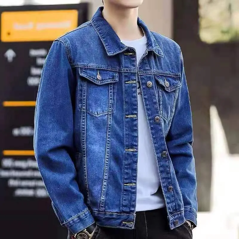 Spring Autumn Men Denim Jackets Casual Solid Color Lapel Single Breasted Jeans Jacket Men Slim Fit Cotton Outwear Jackets