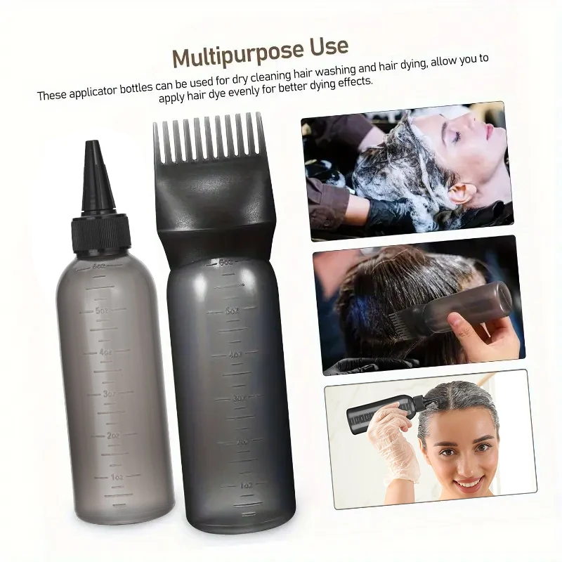 2-pice Plastic Refillable Squeeze Bottle &   Root Comb Applicator Bottle Set Precision Hair Dye Application-Multipurpose