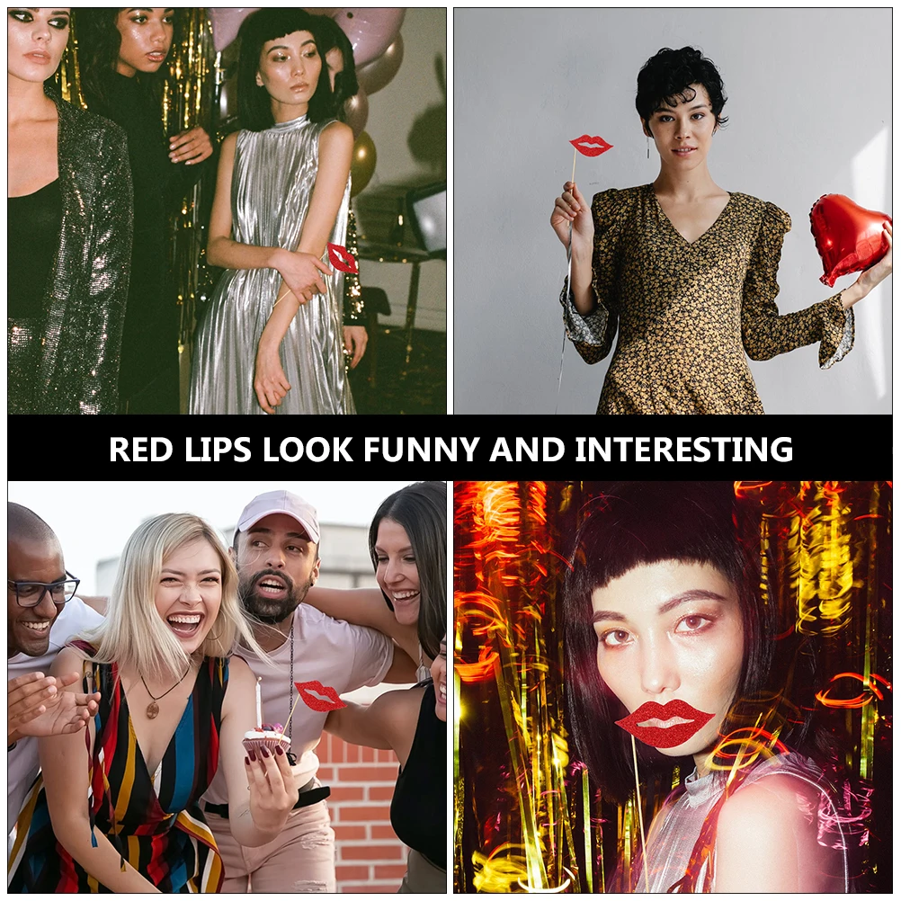 

40Sets Creative Red Lips Photo Props Funny Party Photo Accessories Festival Decorative Supplies Party Lip Decor Supplies