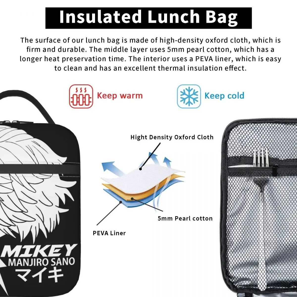 Mikey Manjiro Sano Insulated Lunch Bags for Women Manga Tokyo Revengers Portable Cooler Thermal Bento Box Kids School Children