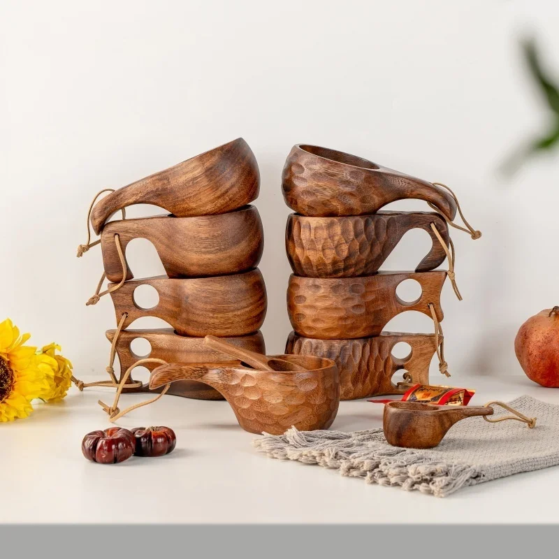 

Acacia Wood Kuksa Mug 200/400ml Portable Outdoor Camping Coffee Mug Finnish Wooden Cup Milk Tea Drinkware Bushcraft Kitchen Tool