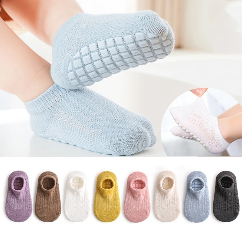 

Детские носки для мальчиков и девочек, летние сетчатые тонкие детские носки для девочек, повседневные короткие носки-тапочки для малышей, противоскользящие, От 0 до 5 лет