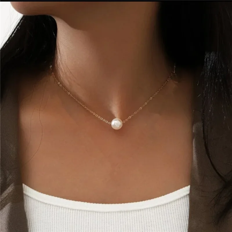 Sexy Single Pearl Pendant Necklace for Women Minimalist Twist Gold Silver Color Clavicle Choker Chain Collar Party Jewelry