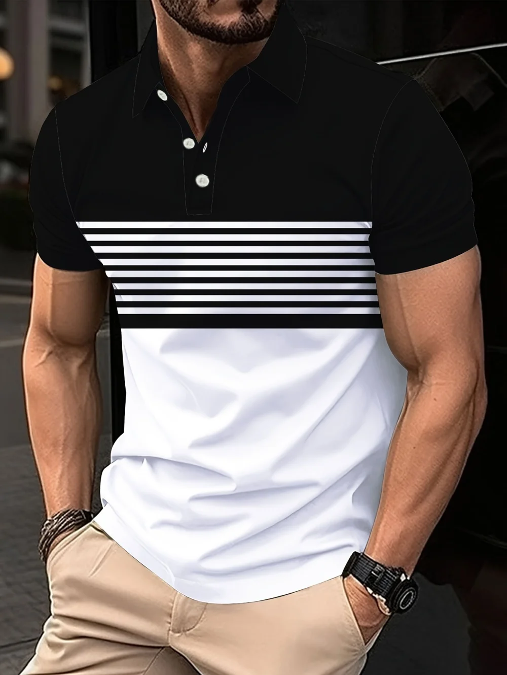 Camiseta Polo Minimalista de Verano para Hombre, con Rayas Horizontales, Cuello de Solapa, Estilo Business, para Exteriores, Holgada y Cómoda