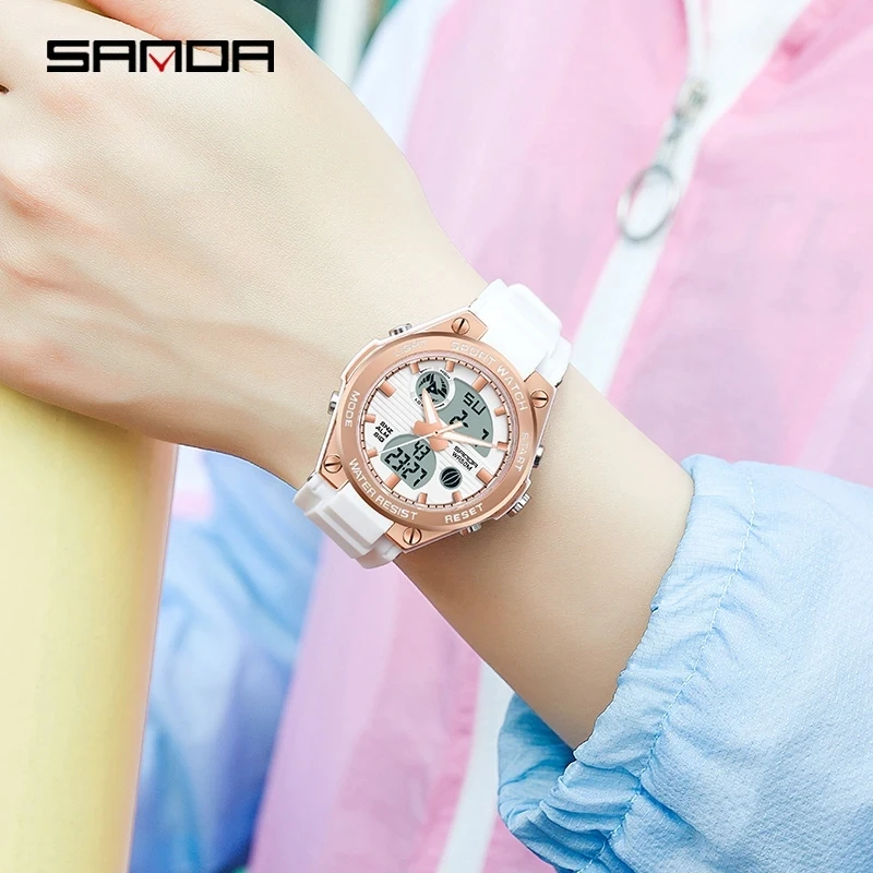 SANDA 6067 Digital Watch Women Sport Chronograph Calendar Lady Quartz Wristwatch 50m Waterproof Female Girl Electronic Clock