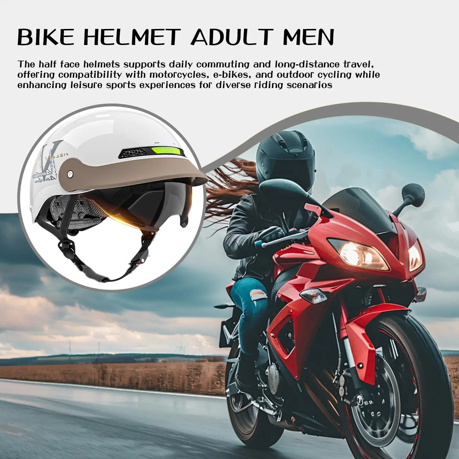 

Half Face Helmet Scooter Helmet With Sun Visor Quick Release Motorcycle Head Gear For Men Cycling Scooter Skateboard Cruiser