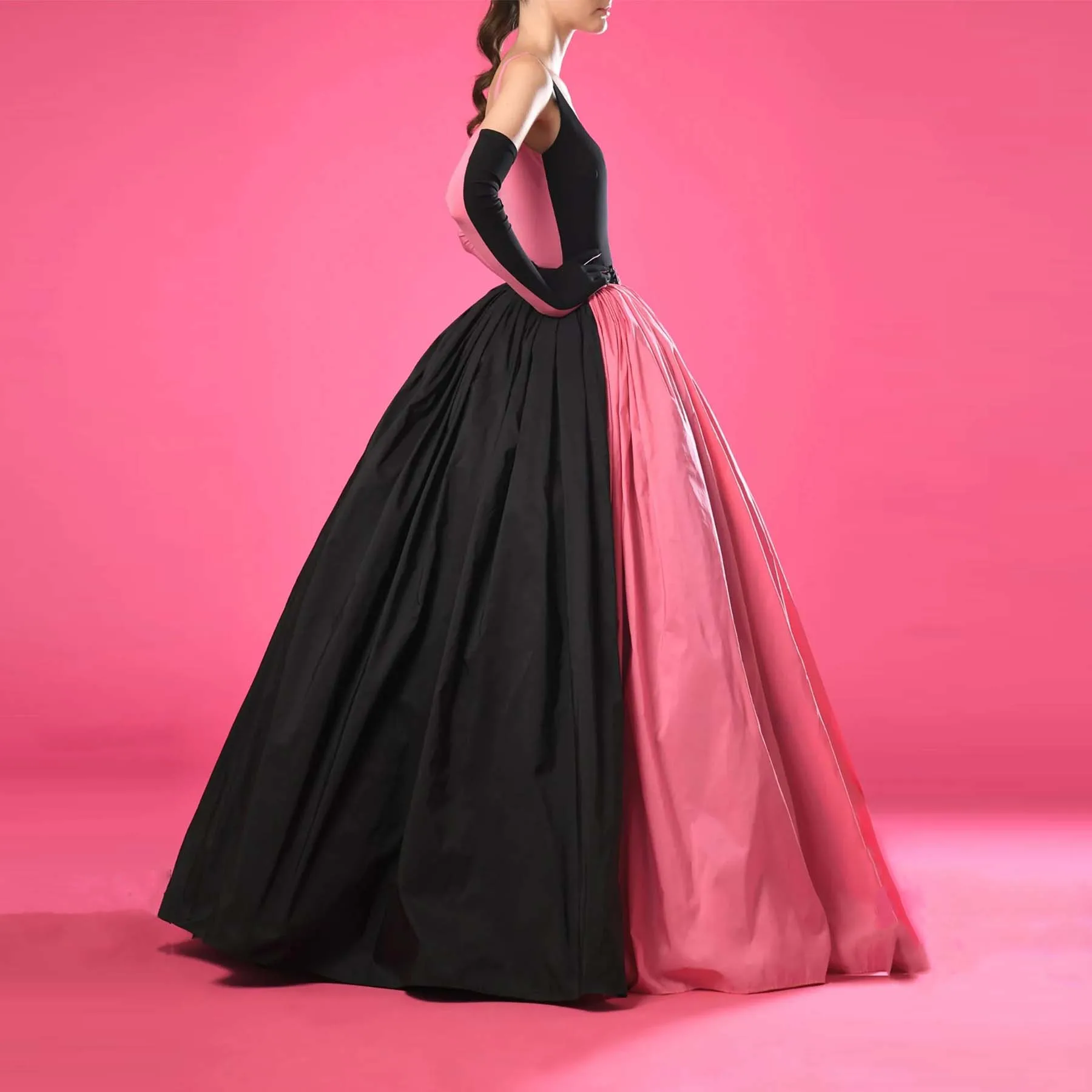 Two Colored Pleated Taffeta Ball Gown Skirt Personalized Black and Pink Satin Maxi Skirt Special Occasion Wear Clothes NO TOP