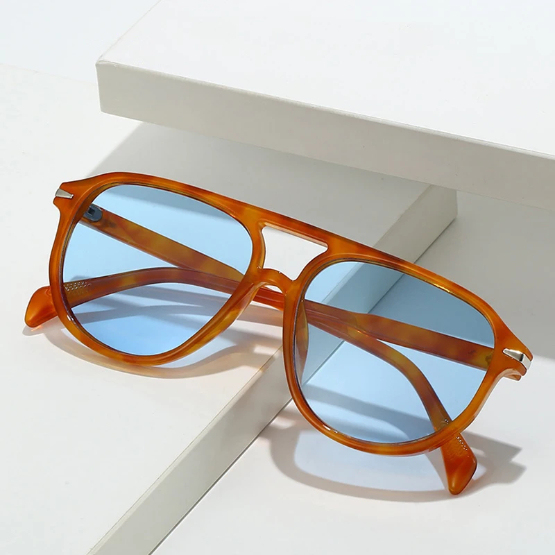 

New Retro Double Bridges Pilot Men Rivets Sunglasses Fashion Brand Designer Women Luxury Sun Glasses Blue Orange Shades UV400