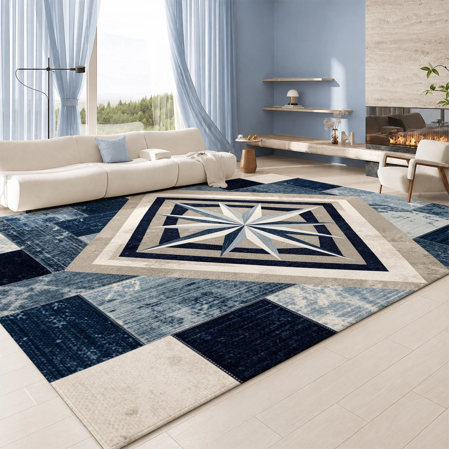 Geometric Compass Star Pattern Area Rug, Soft Velvet Machine Washable Floor Rug, Suitable for Living Room, Bedroom, Dining Room, Entryway, Perfect for Halloween, Thanksgiving, Black Friday, Christmas, New Year Home Decor