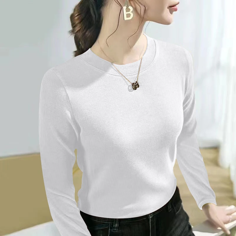 

Simple Long Sve T-irt Women's 2024 Spring Autumn New Sle Tead Design Base irt Slim Fit round Ne Pure Color Top