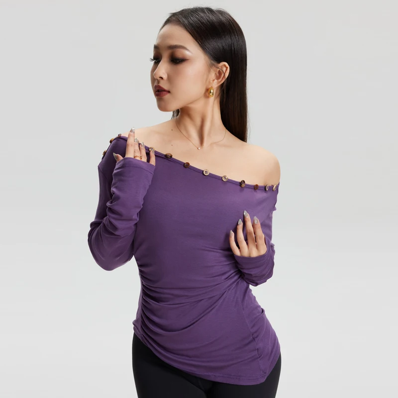 Schuine Schouder Latin Dans Praktijk Top Dames Rumba Ballroom Dans Tops Volwassenen Salsa Lange Mouwen Latin Dans Slijtage SL14621