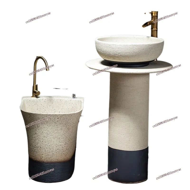 

Ceramic Wash Basin Villa Courtyard Pool Outdoor Balcony Floor-to-ceiling Integrated Pillar Basin