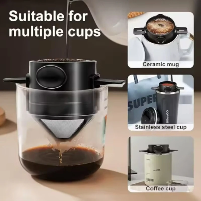 Portablecoffee Filter Cup Foldable Filter Screen Stainless Steel Filter Cup Travel Outdoor Picnic Hanging Ear Drip Funnel Brewer