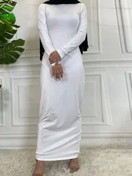 Vestido Abaya blanco de algodón para mujer, ropa interior musulmana de manga larga, Lisa de Turquía, bata de Dubái