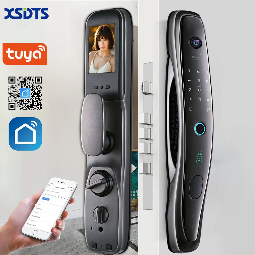 Tuya Smart Door Lock Fingerprint Face Recognition Unlock With Russia Portuguese Spanish Arabic English Voice Play