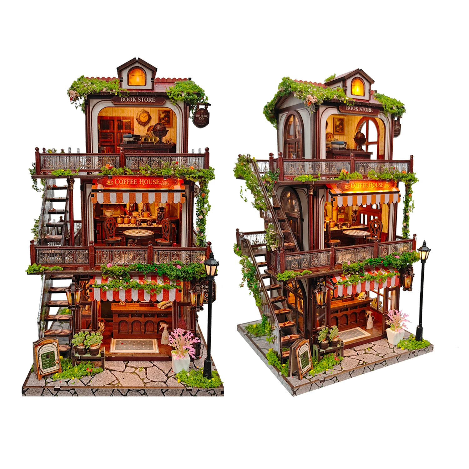 DIY Wooden Miniature Model Kits Time-Layered Book Cafe Cottage 3D Puzzle Dollhouse With Furniture for Friends Birthday Gifts