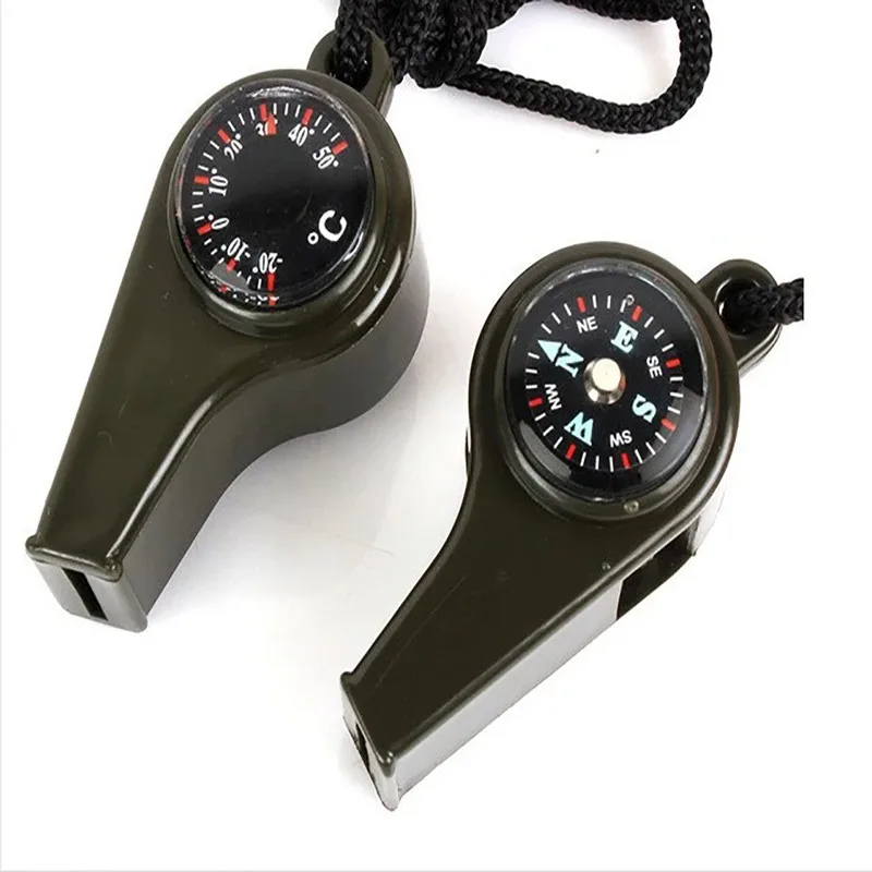 Outdoor Whistle Plastic Multifunctional Three in One Whistle, Life-saving Compass, Thermometer, Essential for Judges in The Wild