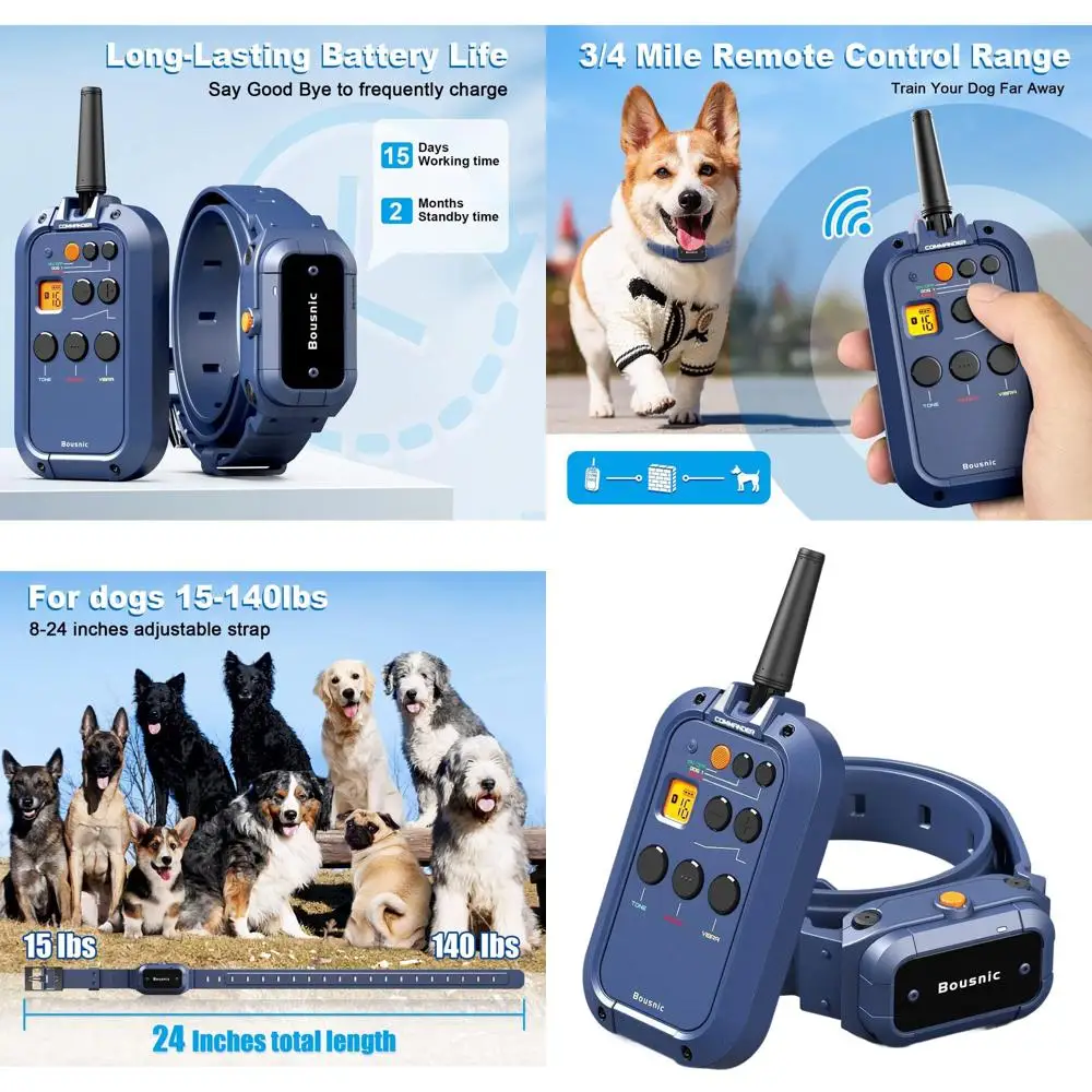 

Long-Range Remote Dog Training Collar, Waterproof & Rechargeable, 3 Modes for Medium to Large Dogs