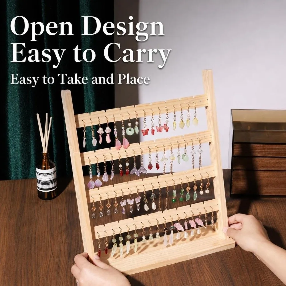 Durable Wooden Earring Organizer 4-layer Detachable Display Rack Jewelry Storage Spacious Holder for Craft Fair