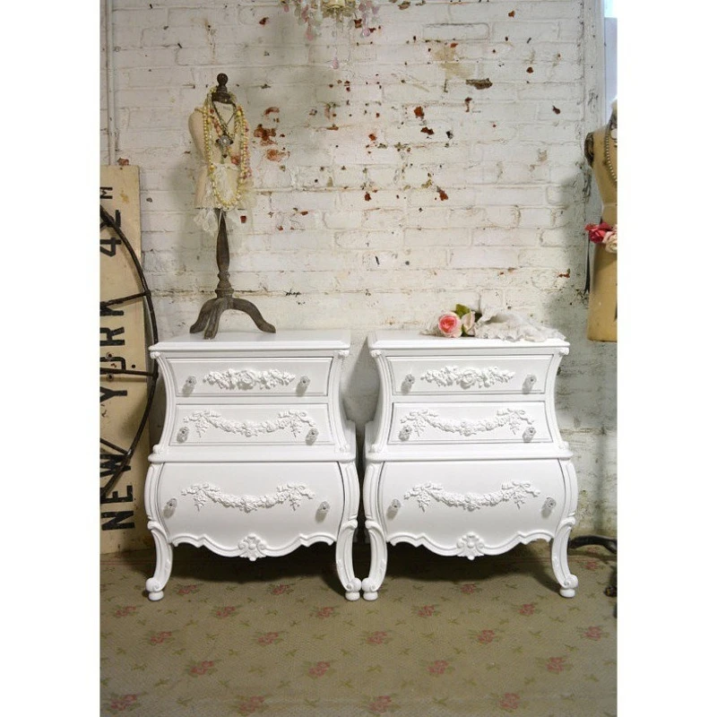 

Solid wood carving classical chic bedside cabinet princess room decorative side cabinet