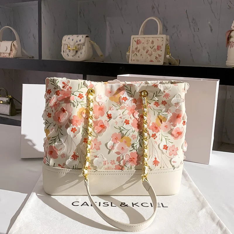 

CAEISLKCIEL Women's Floral Handbag Pink Tote Bag Faionable New 2024 Soft PU Leather Lo Bule Closure Casual oulder Bag