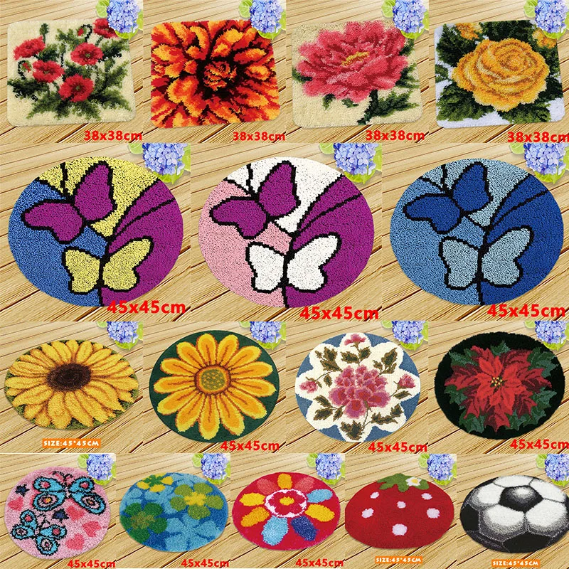 

Flower Butterfly Carpet Crocheting Kit DIY Cushion Carpet Flower Latch Hook Rug Kit Needlework Crocheting Embroidery Decorative