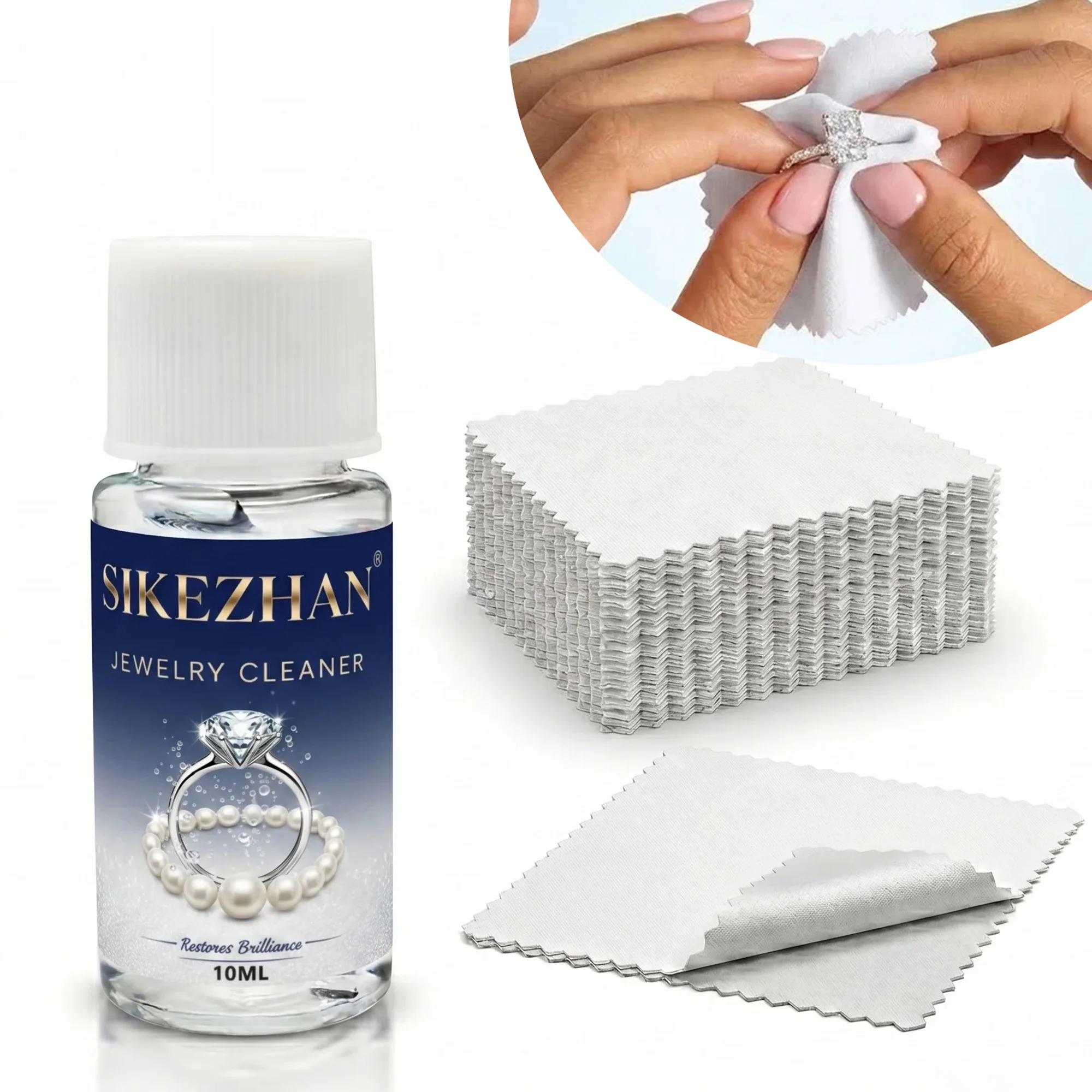 Portable Jewelry Cleaner Kit Fast Tarnish Remover for Gold Silver and Diamond Rings with 50 Polishing Cloths for Deep Cleaning