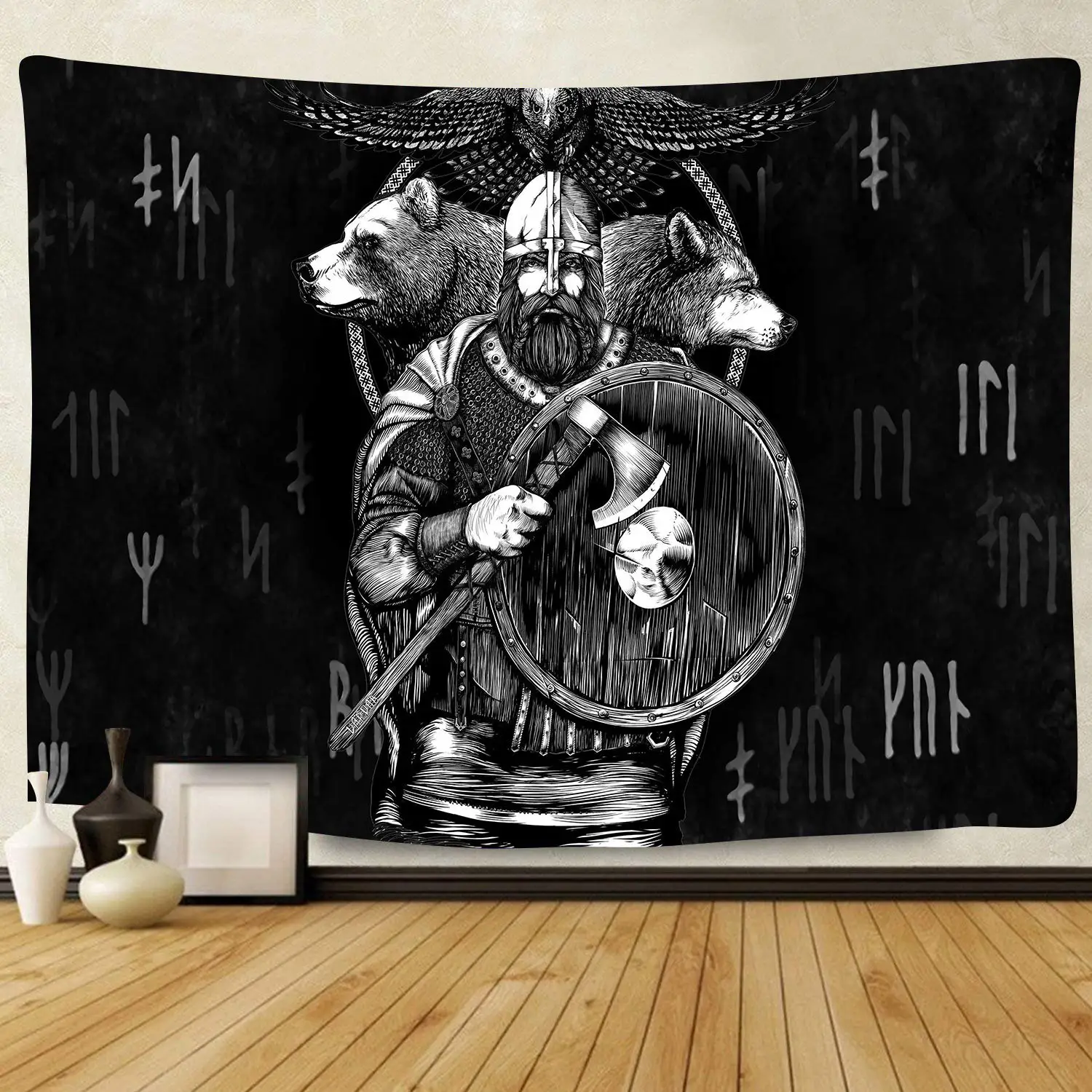 

Vikings Tapestry Norse Warriors Viking Decor Brave Nordic Pirate Wolf Eagle Wall Hanging Tapestry for Living Room Bedroom Decor