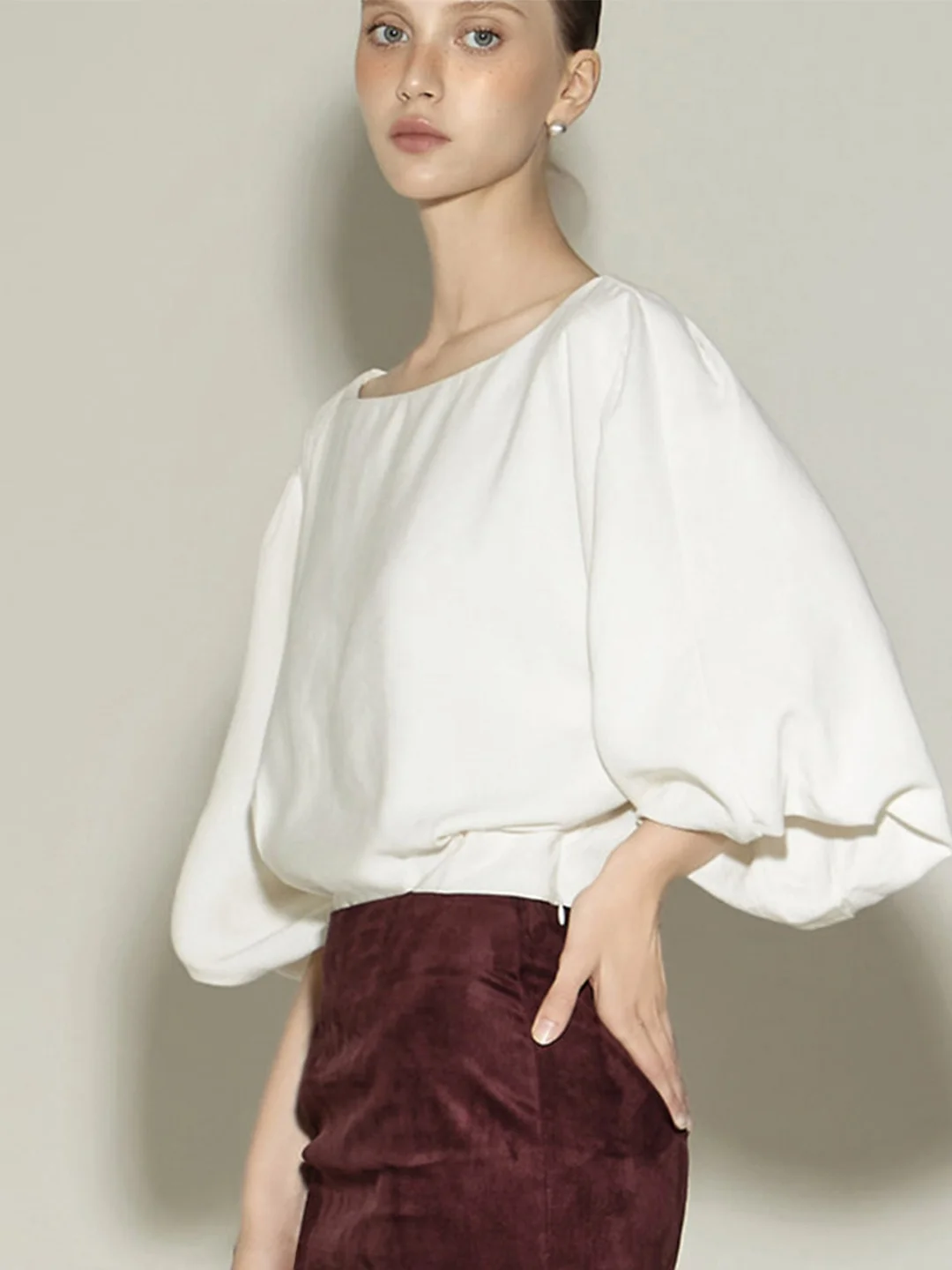 

lectual Queen 2026 Spring New Retro Court Flared Sve ort Top Overhead irt Loose Fit Polyester Fiber round Ne