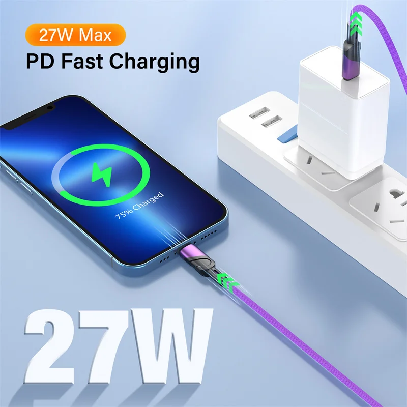 USB C Cable For iPhone 14 13 12 11 Pro Max Xs Xr X 8 Plus iPad MacBook PD 27W Fast Charge Charger Type C For iPhone Wire Cord 3M
