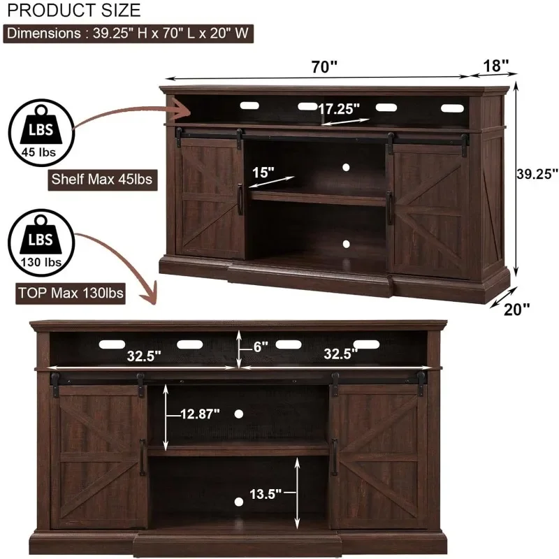 Supporto TV Farmhouse per TV da 80 pollici Centro di intrattenimento alto 39" con armadietti e anta scorrevole del fienile, mobile console multimediale