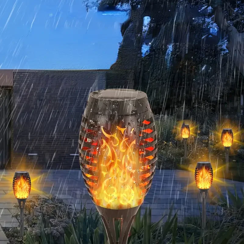 Tochas ao ar livre movidas a energia solar com chama cintilante, LED Pathway Lights, Garden Decor, Outside Yard Decor