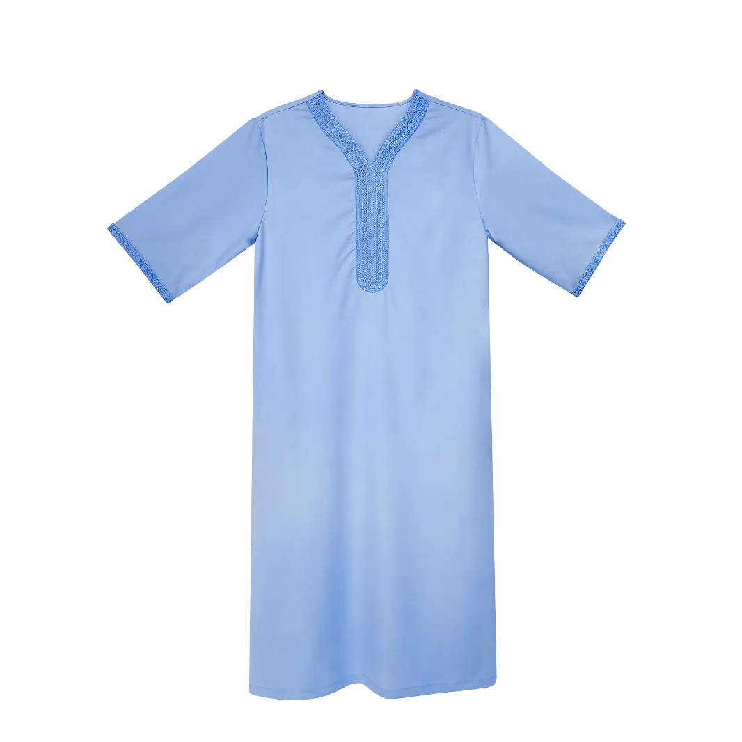 New 2025 Muslim Mid Sleeve Embroidered Ethnic Style Moroccan Men's Robe Side Pocket Abaya Ramadan Dubai Luxury Islam Elegant 1