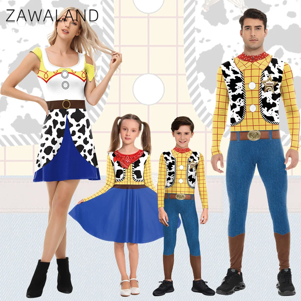 

Woody Jessie Cosplay Costume Halloween Parent-Child Jumpsuit Cowboy Pattern Women Girl Party Dress Carnival Performance Clothes